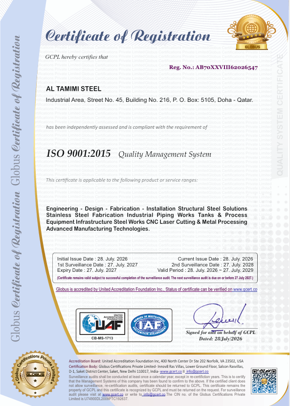 AL TAMIMI STEEL - ISO 9001 - F.pdf and 5 more pages - Personal - Microsoft​ Edge 8_8_2026 1_33_46 AM
